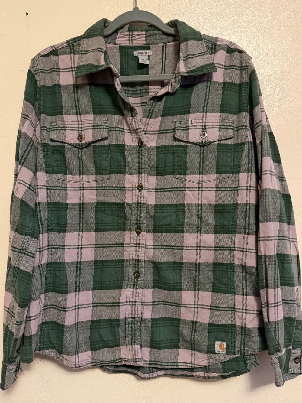 Carhartt Green & Light Pink Plaid Flannel